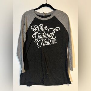 Three-quarter sleeve, love yourself first, always keep fighting campaign shirt